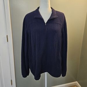 Orvis Dark Blue Navy Seersucker Jacket Women's Size XL
